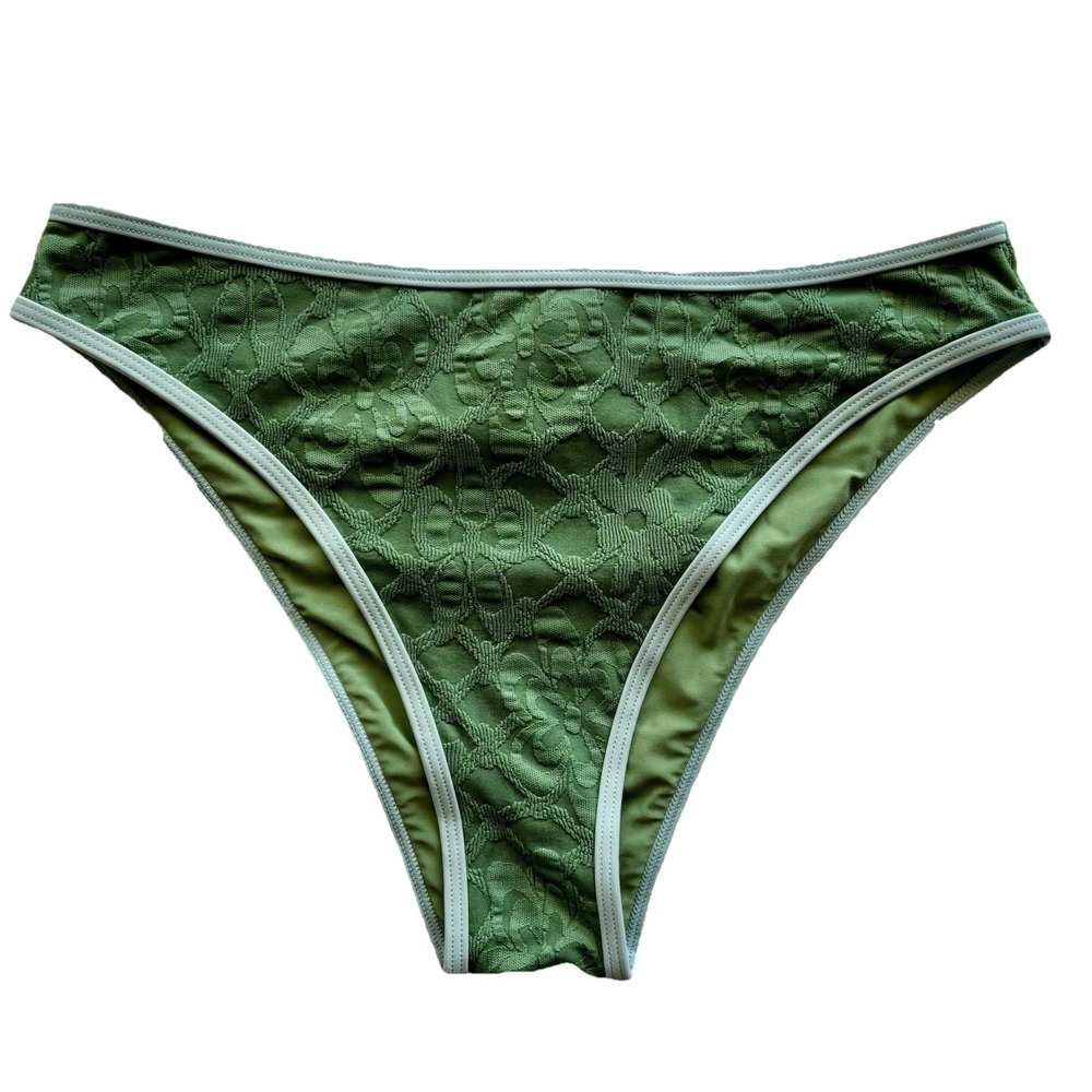 Berlook XL 14-16 Bikini Bottom Dark Green Jacquard High Waist NWT Eco Swim